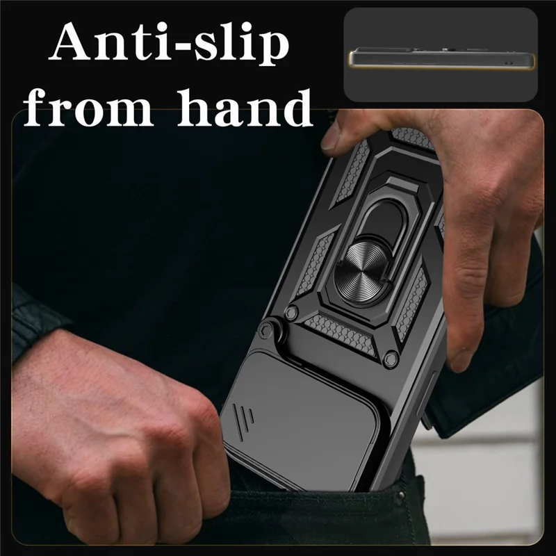 For iPhone 18 Pro Max Case met Schuifbare Cameraafdekking PC + TPU Standaard Hoes - Zwart