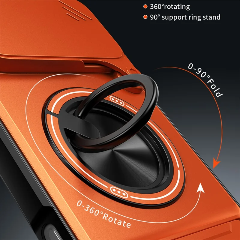 For iPhone 18 Pro Max / 17 Pro Max Magnetic Case Ring Holder Foldable Kickstand TPU PC Phone Cover with Camera Lens Slider - Orange