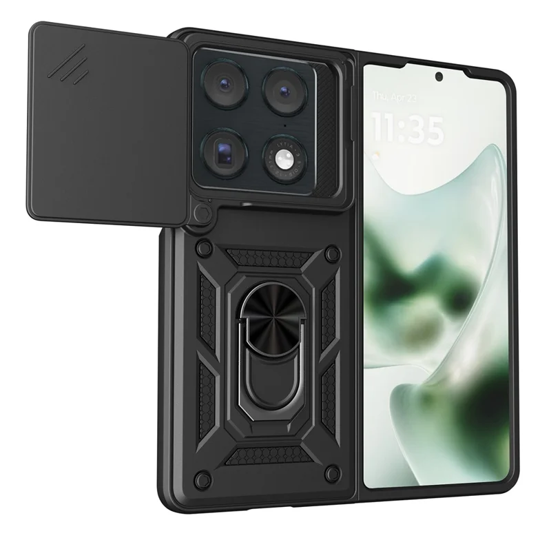 For Motorola Razr Fold 5G Case med skydelens kamera-låg PC + TPU stående telefonbeskyttelse - Sort