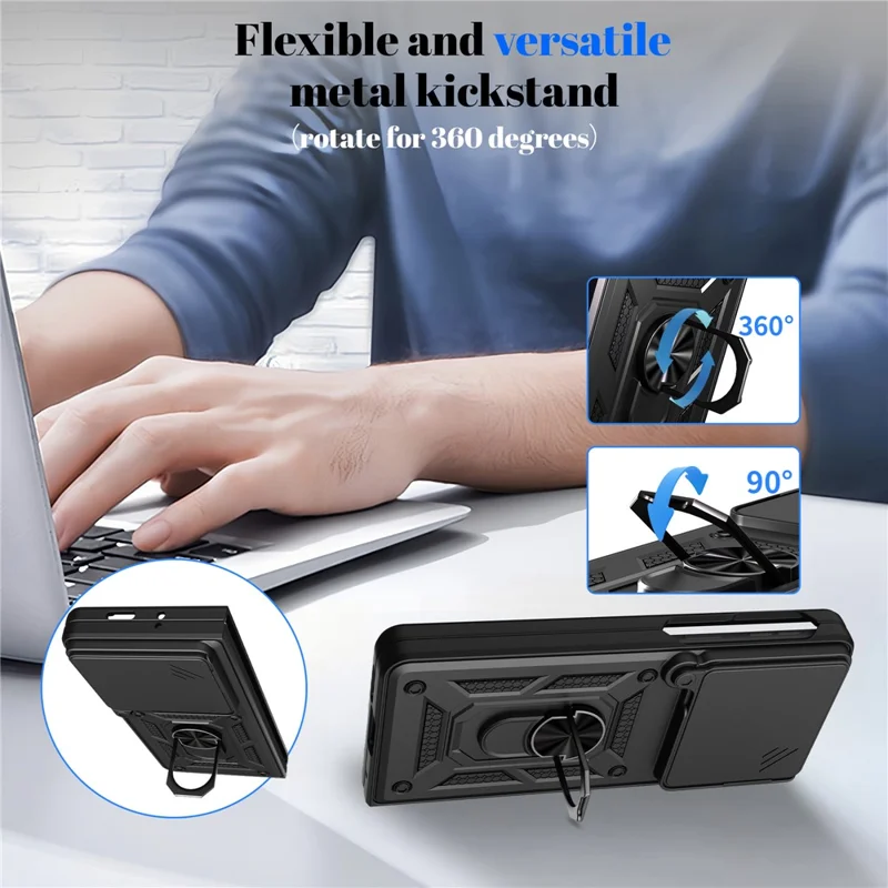 For Motorola Razr Fold 5G Case med skydelens kamera-låg PC + TPU stående telefonbeskyttelse - Sort