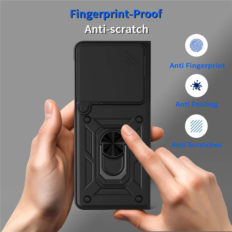 For Motorola Razr Fold 5G Case med skydelens kamera-låg PC + TPU stående telefonbeskyttelse - Sort