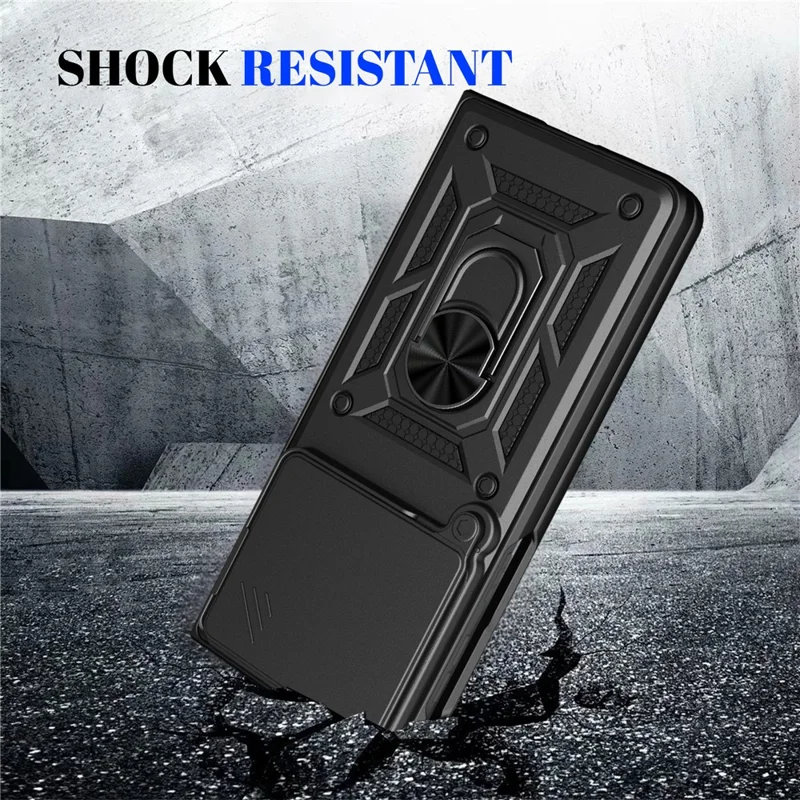 For Motorola Razr Fold 5G Case med skydelens kamera-låg PC + TPU stående telefonbeskyttelse - Sort