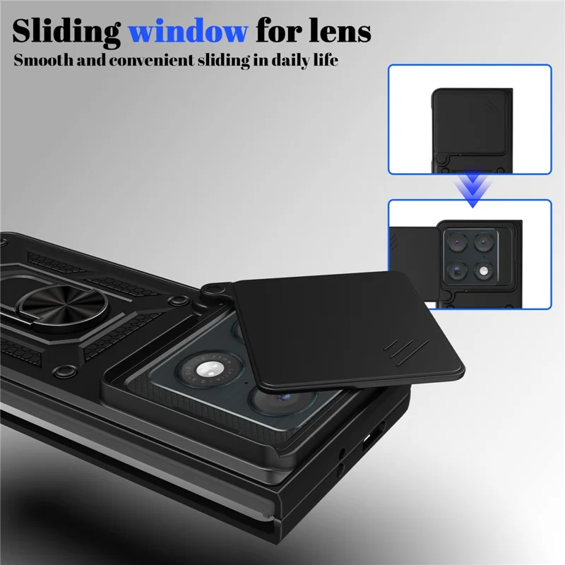 For Motorola Razr Fold 5G Case med skydelens kamera-låg PC + TPU stående telefonbeskyttelse - Sort