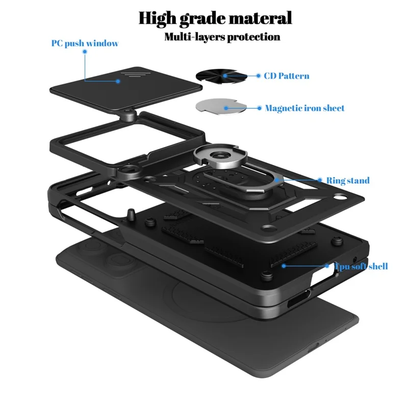 For Motorola Razr Fold 5G Case med skydelens kamera-låg PC + TPU stående telefonbeskyttelse - Sort