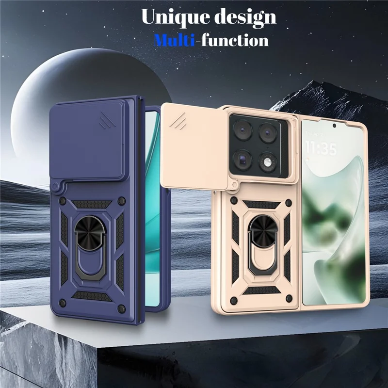For Motorola Razr Fold 5G Case med skydelens kamera-låg PC + TPU stående telefonbeskyttelse - Sort