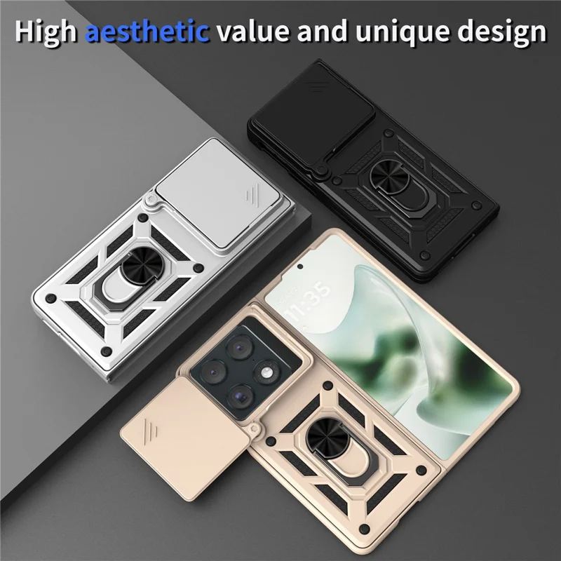 For Motorola Razr Fold 5G Case med skydelens kamera-låg PC + TPU stående telefonbeskyttelse - Sort