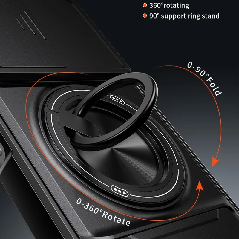 For Realme 16T 5G Magnetic Case Ring Holder Foldable Kickstand TPU PC Phone Cover with Camera Lens Slider - Black