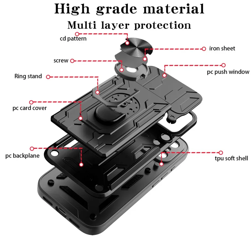 For iPhone 18 Pro / 17 Pro Case PC + TPU Kickstand Phone Back Cover with Camera Slider - Black