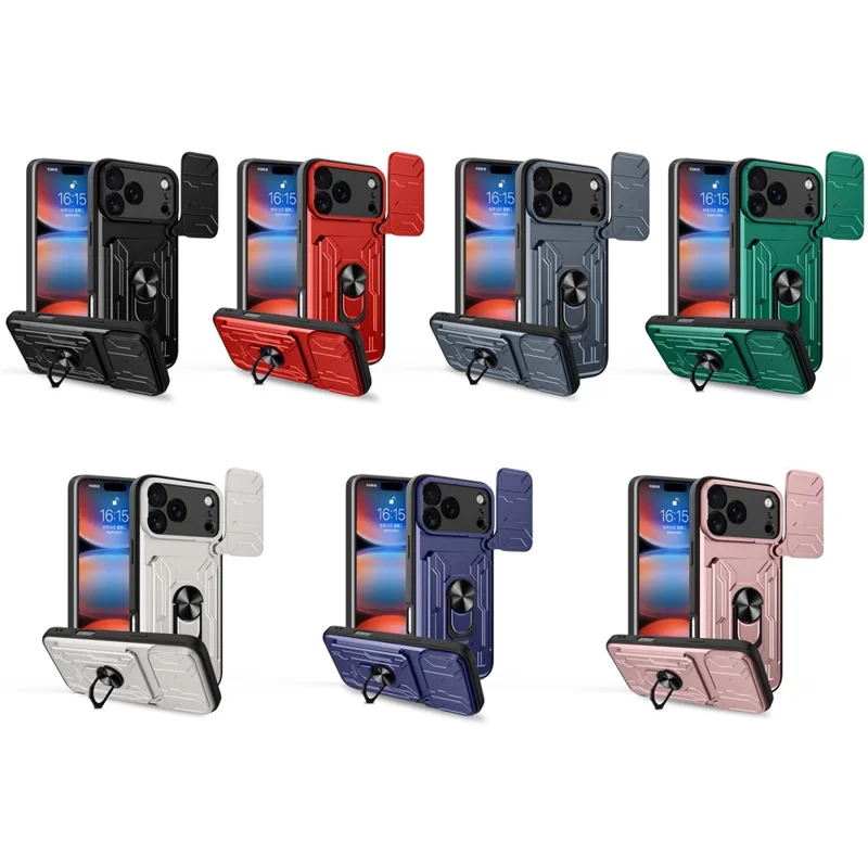Til iPhone 18 Pro Max Case PC + TPU med fold ud klapholder og kamera skydebeskyttelse - Sort