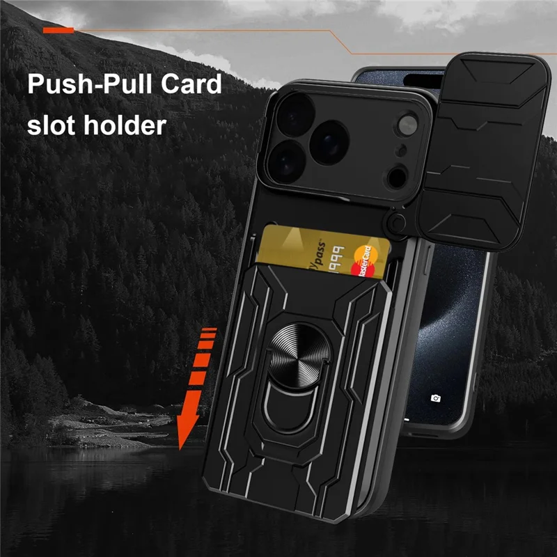 Til iPhone 18 Pro Max Case PC + TPU med fold ud klapholder og kamera skydebeskyttelse - Sort