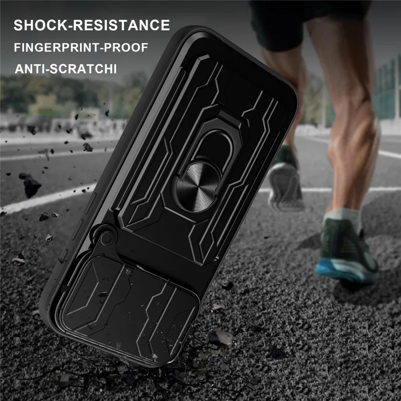 Til iPhone 18 Pro Max Case PC + TPU med fold ud klapholder og kamera skydebeskyttelse - Sort