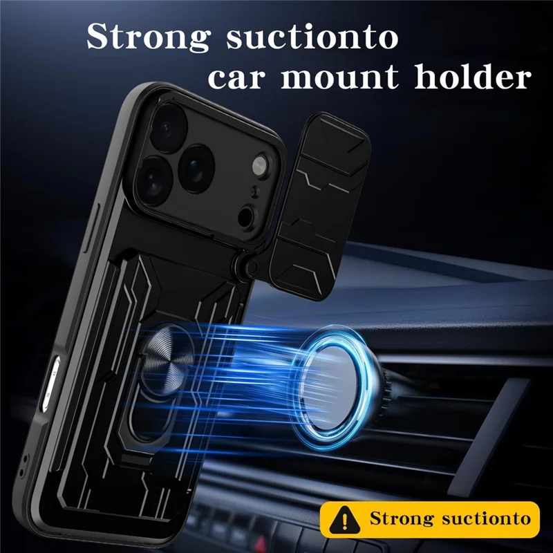 Til iPhone 18 Pro Max Case PC + TPU med fold ud klapholder og kamera skydebeskyttelse - Sort