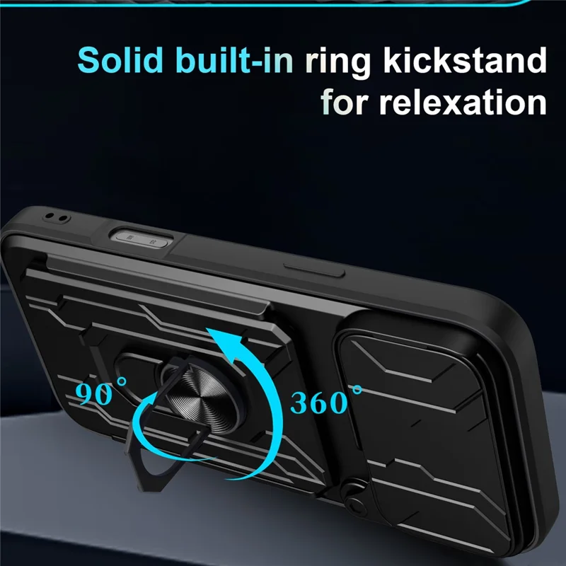 Til iPhone 18 Pro Max Case PC + TPU med fold ud klapholder og kamera skydebeskyttelse - Sort