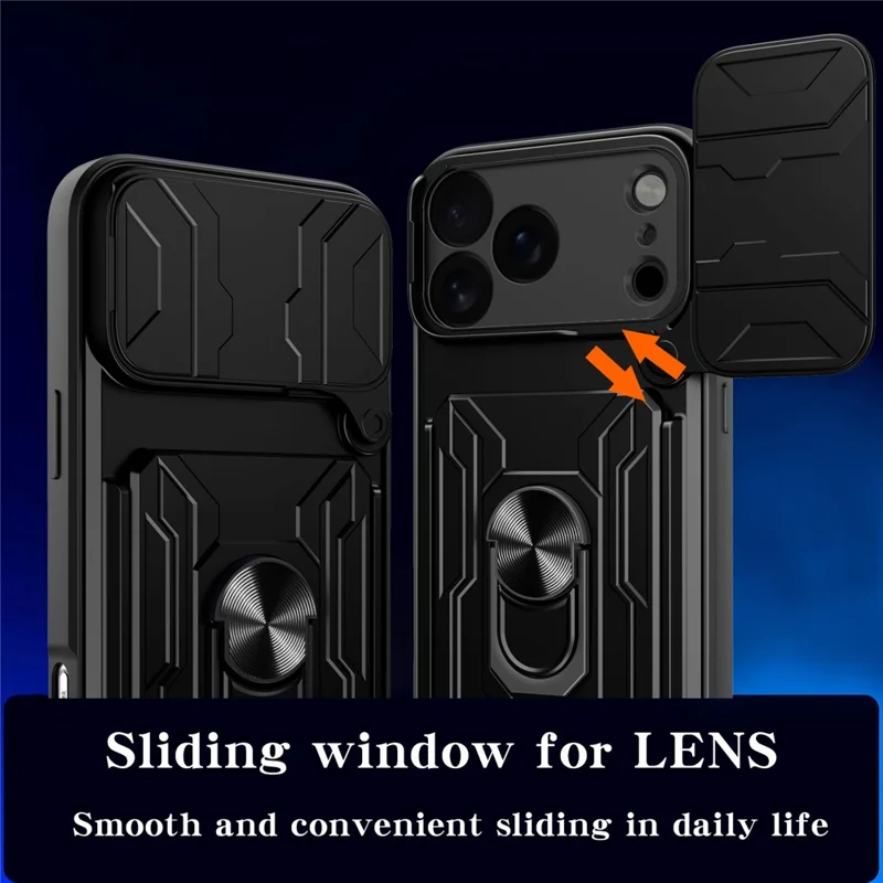 Til iPhone 18 Pro Max Case PC + TPU med fold ud klapholder og kamera skydebeskyttelse - Sort