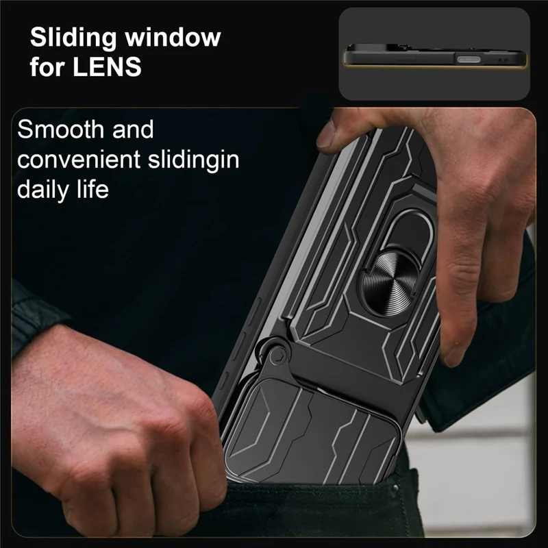 Til iPhone 18 Pro Max Case PC + TPU med fold ud klapholder og kamera skydebeskyttelse - Sort