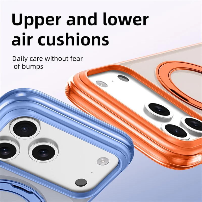 For iPhone 18 Pro Max / 17 Pro Max Case with Magnetic Kickstand Air Cushion Matte Translucent PC + TPU Phone Cover - Black