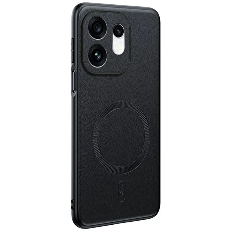 غطاء مغناطيسي لهاتف Oppo Reno16 5G (عالمي) من مادة TPU مغلفة بالجلد مع هيكل PC - أسود