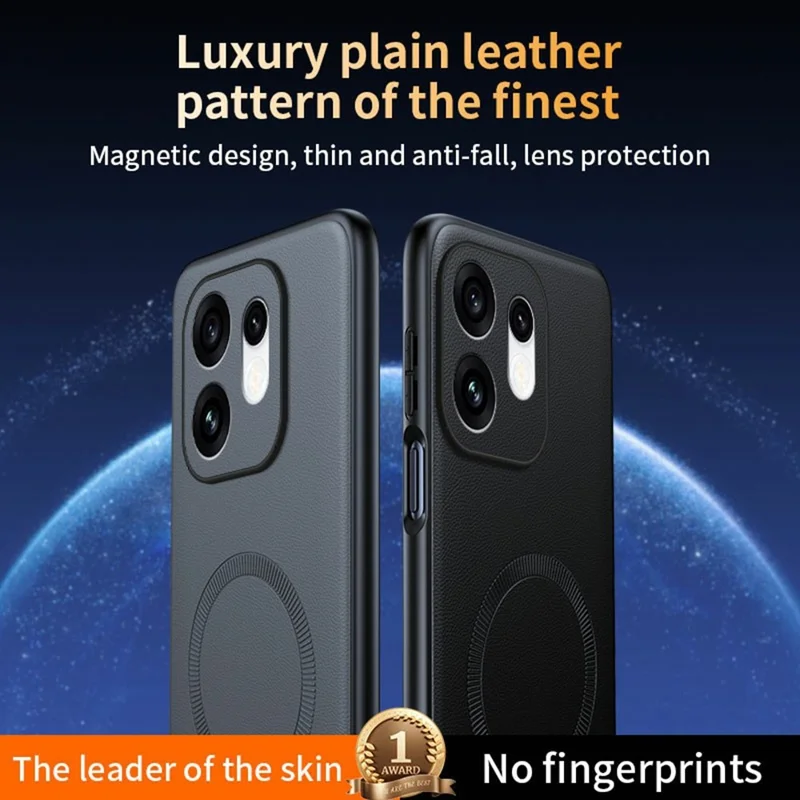 غطاء مغناطيسي لهاتف Oppo Reno16 5G (عالمي) من مادة TPU مغلفة بالجلد مع هيكل PC - أسود