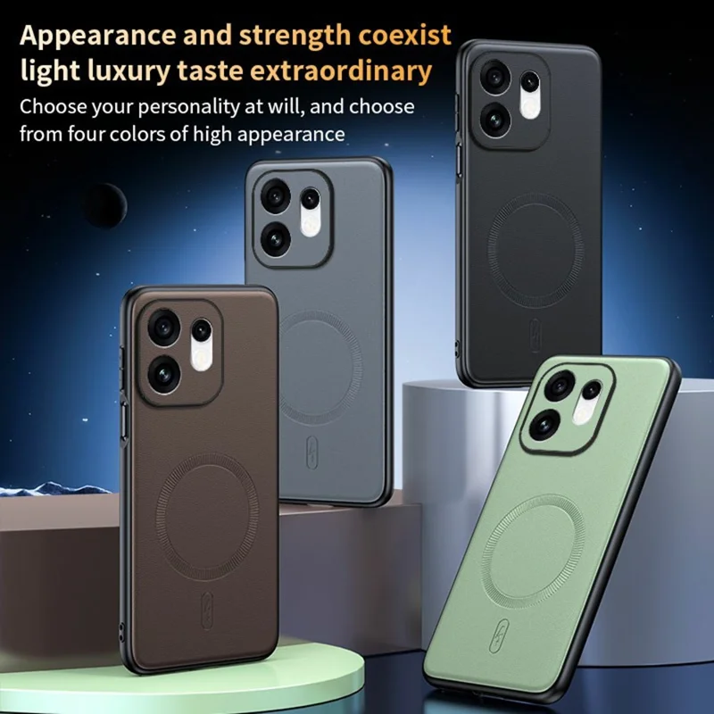 غطاء مغناطيسي لهاتف Oppo Reno16 5G (عالمي) من مادة TPU مغلفة بالجلد مع هيكل PC - أسود