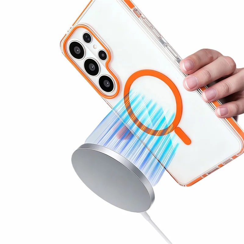 For Samsung Galaxy S25 Ultra Magnetic Case Clear PC TPU TPE Shockproof Cover - Orange