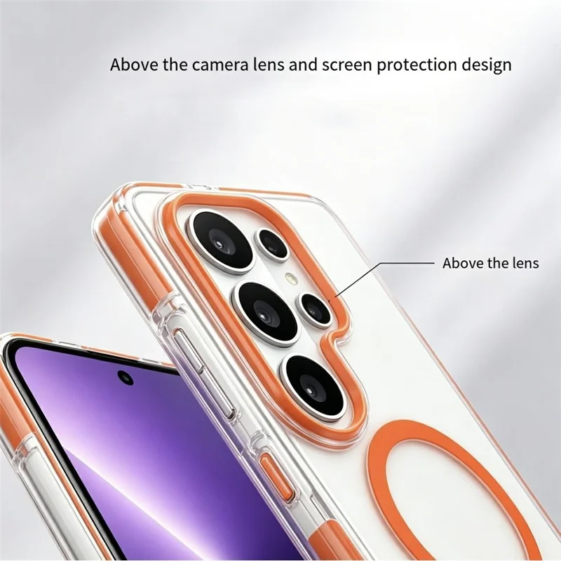For Samsung Galaxy S25 Ultra Magnetic Case Clear PC TPU TPE Shockproof Cover - Orange