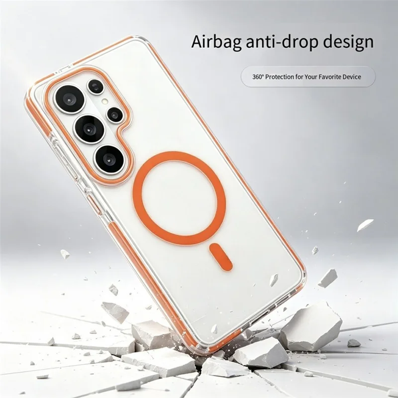 For Samsung Galaxy S26 Ultra Magnetic Case Clear PC TPU TPE Shockproof Cover - Orange