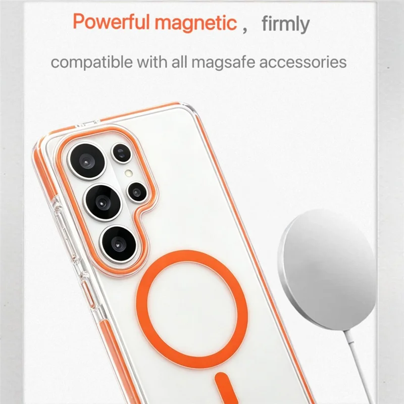 For Samsung Galaxy S26 Ultra Magnetic Case Clear PC TPU TPE Shockproof Cover - Orange