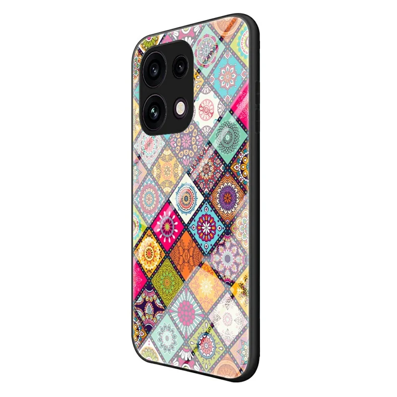 For Oppo Reno16 F 5G Phone Case Kickstand Ethnic Pattern Tempered Glass Phone Cover with Strap - Color Pattern
