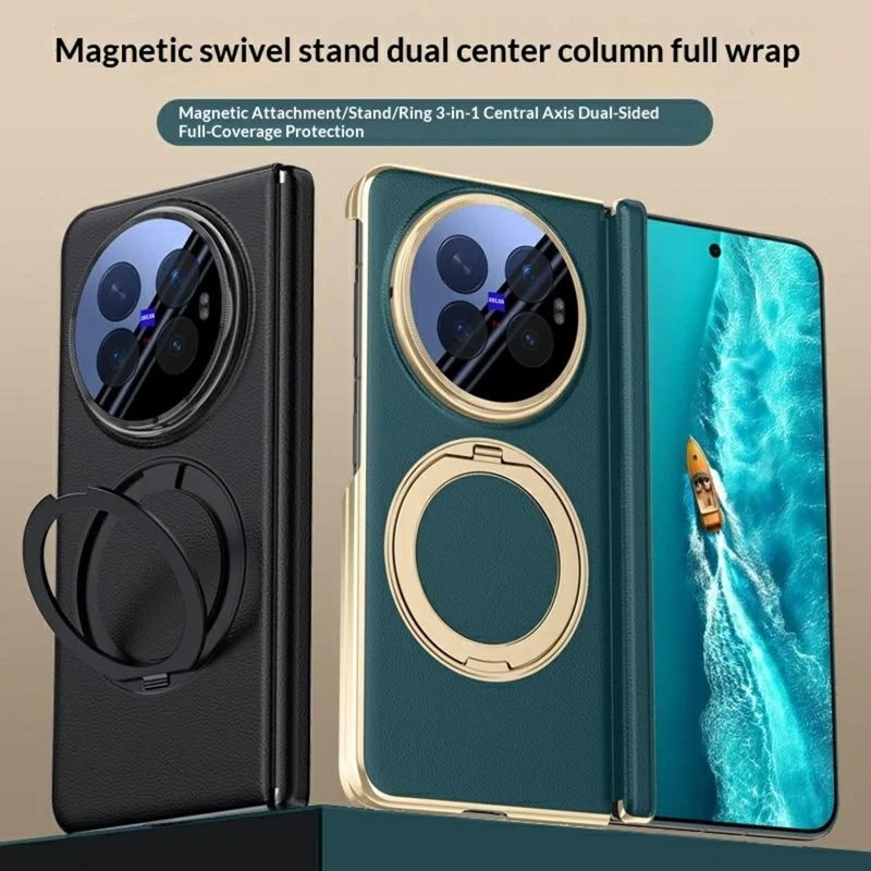 For vivo X Fold6 5G Magnetic Case with Tempered Glass Lens Protector 360° Rotating Ring Kickstand Protective Cover - Black