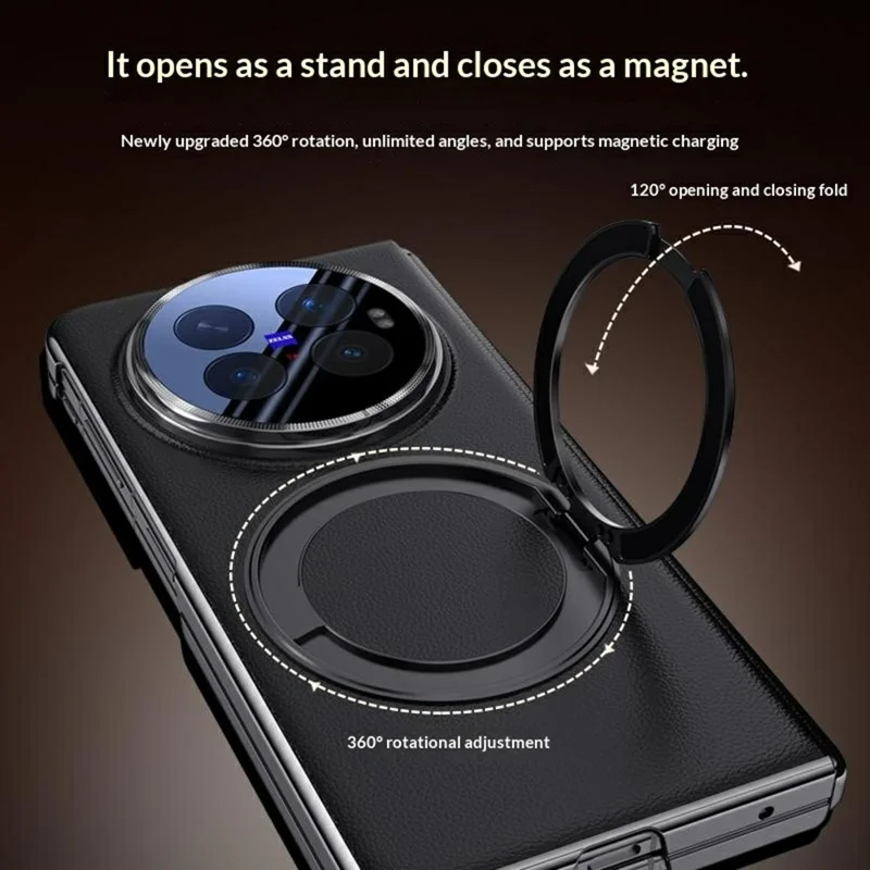 For vivo X Fold6 5G Magnetic Case with Tempered Glass Lens Protector 360° Rotating Ring Kickstand Protective Cover - Black