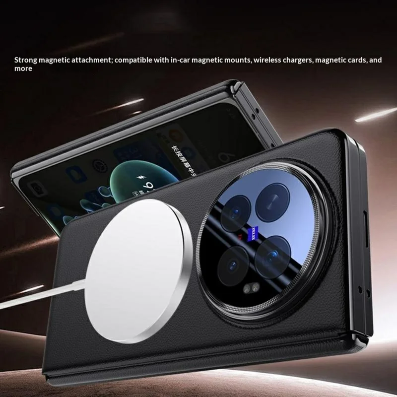 For vivo X Fold6 5G Magnetic Case with Tempered Glass Lens Protector 360° Rotating Ring Kickstand Protective Cover - Black