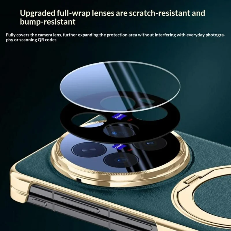For vivo X Fold6 5G Magnetic Case with Tempered Glass Lens Protector 360° Rotating Ring Kickstand Protective Cover - Black