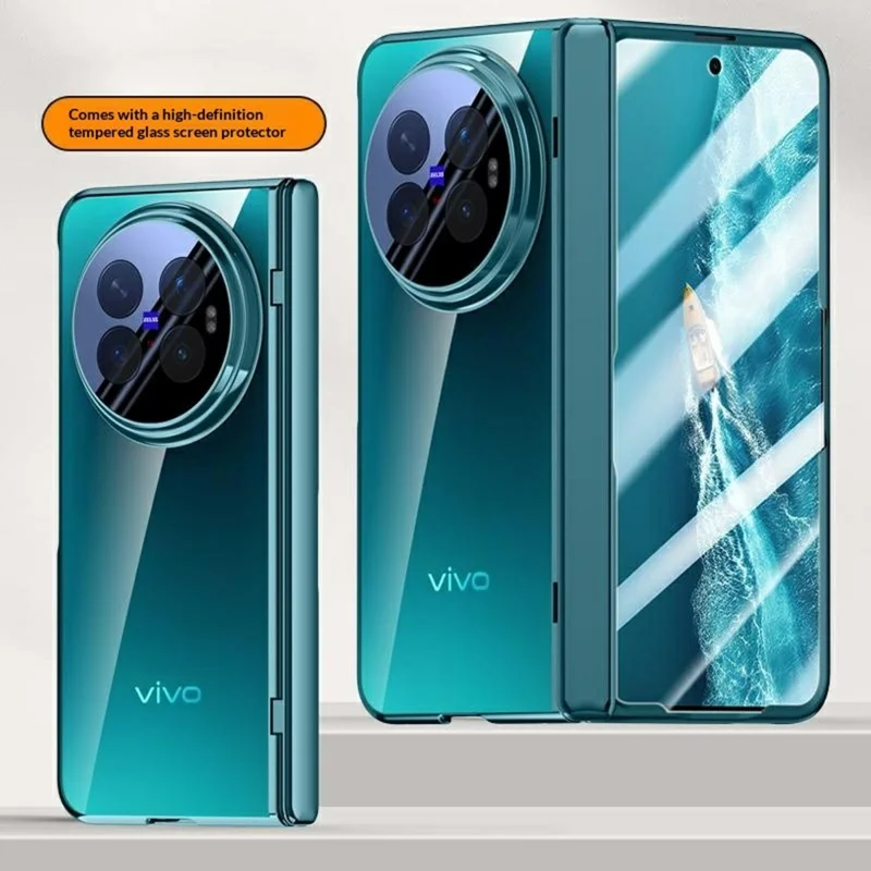 Étui pour vivo X Fold6 5G en PC + acrylique avec protecteur d'écran HD transparent et protection de charnière - Bleu