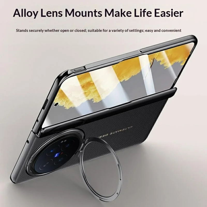For vivo X Fold6 5G Case with Tempered Glass Screen Protector Lens Kickstand Electroplated Phone Cover - Black