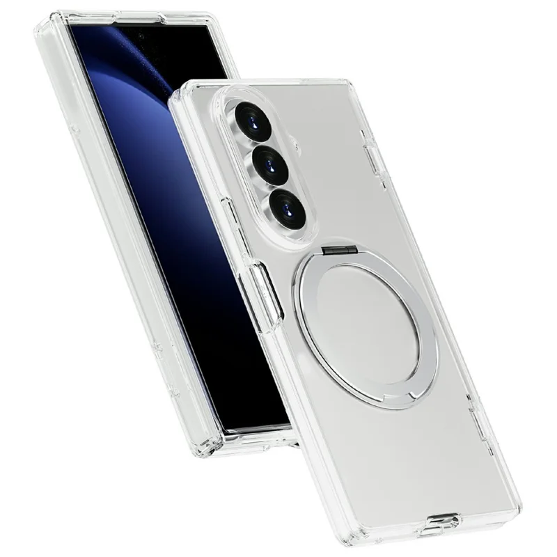 For Samsung Galaxy Z Fold8 Ultra Case Magnetic Kickstand PC + TPU Clear Phone Cover - Transparent