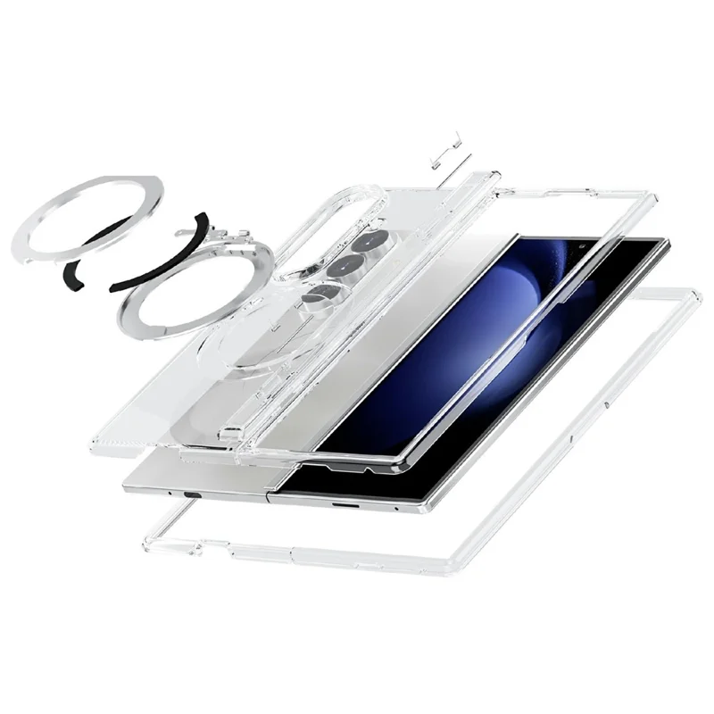 For Samsung Galaxy Z Fold8 Ultra Case Magnetic Kickstand PC + TPU Clear Phone Cover - Transparent