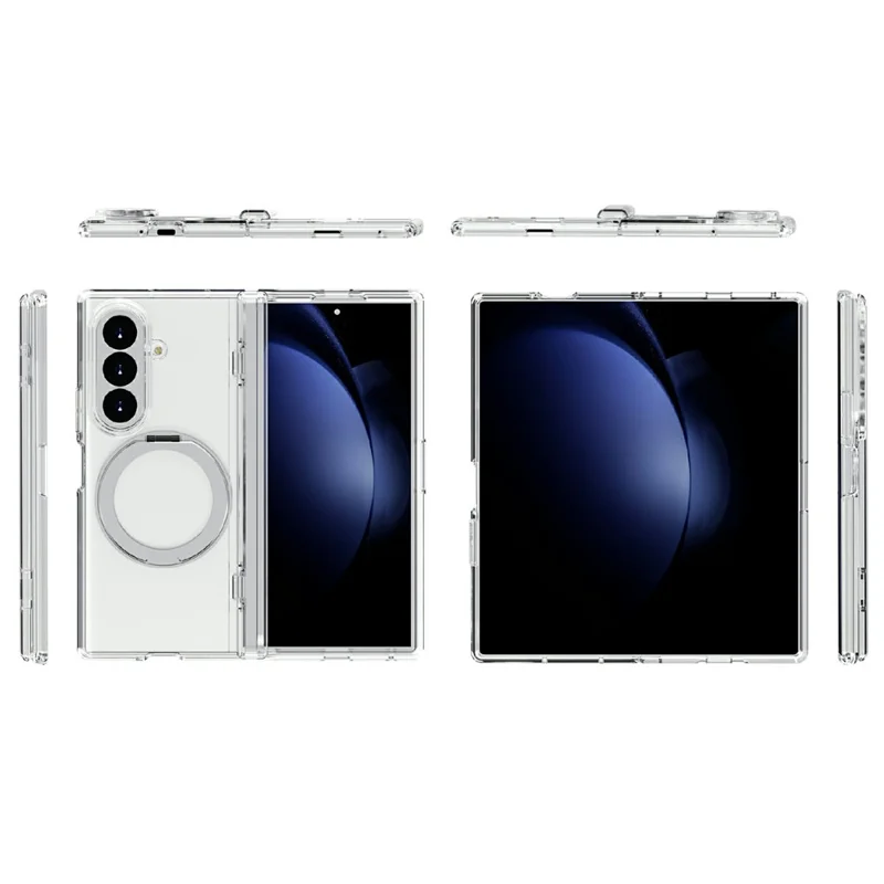 For Samsung Galaxy Z Fold8 Ultra Case Magnetic Kickstand PC + TPU Clear Phone Cover - Transparent