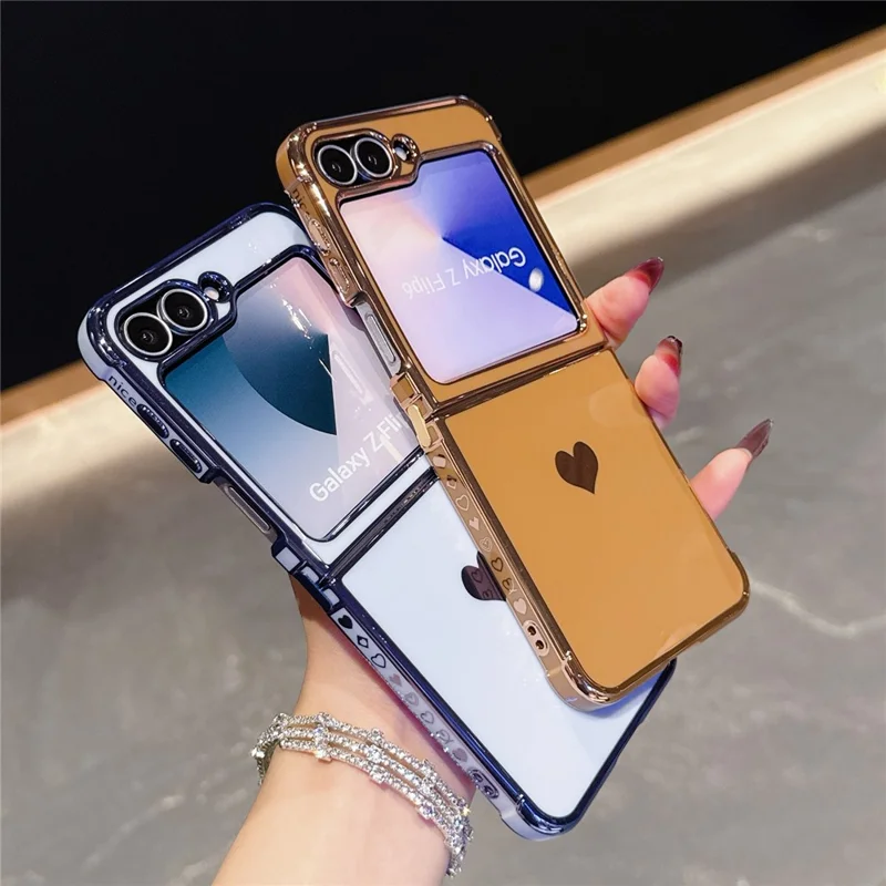 For Samsung Galaxy Z Flip7 FE 5G / Z Flip6 5G Case TPU Phone Back Cover Electroplating Heart Pattern - Ivory White