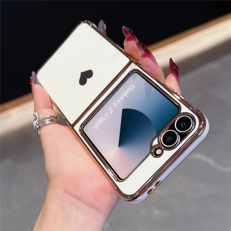 For Samsung Galaxy Z Flip7 FE 5G / Z Flip6 5G Case TPU Phone Back Cover Electroplating Heart Pattern - Ivory White