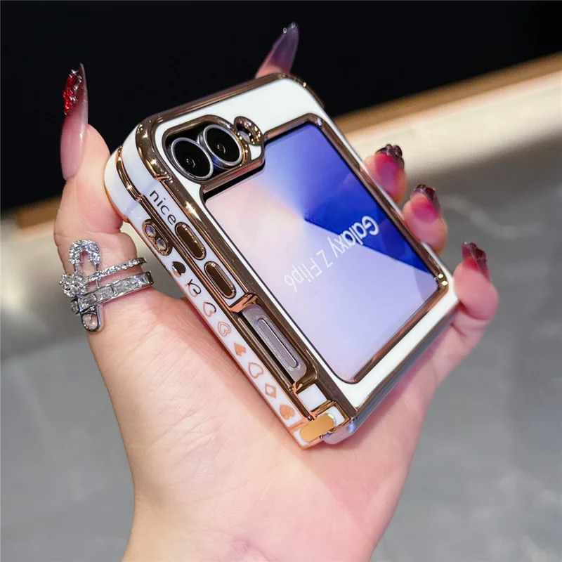 For Samsung Galaxy Z Flip7 FE 5G / Z Flip6 5G Case TPU Phone Back Cover Electroplating Heart Pattern - Ivory White