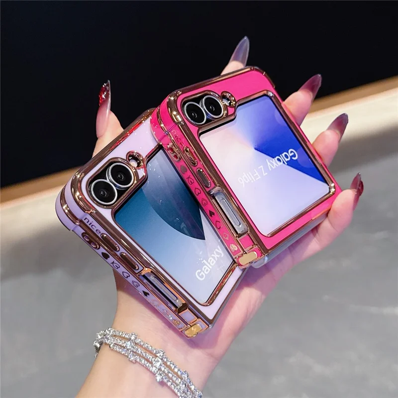 For Samsung Galaxy Z Flip7 FE 5G / Z Flip6 5G Case TPU Phone Back Cover Electroplating Heart Pattern - Ivory White