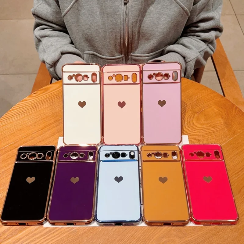 For Google Pixel 8 Pro Case TPU Phone Back Cover Electroplating Heart Pattern - Ivory White