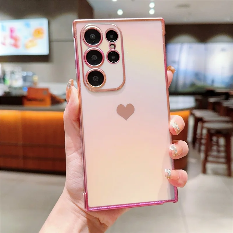 For Samsung Galaxy S24 Ultra Case Dazzling Design Electroplating Heart Pattern TPU Phone Cover - Pink