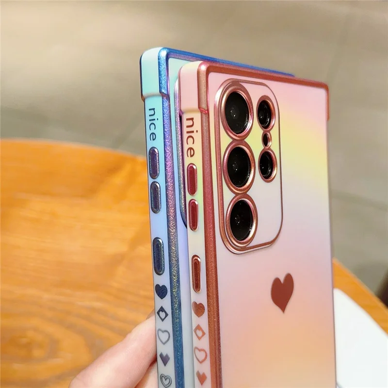 For Samsung Galaxy S24 Ultra Case Dazzling Design Electroplating Heart Pattern TPU Phone Cover - Pink