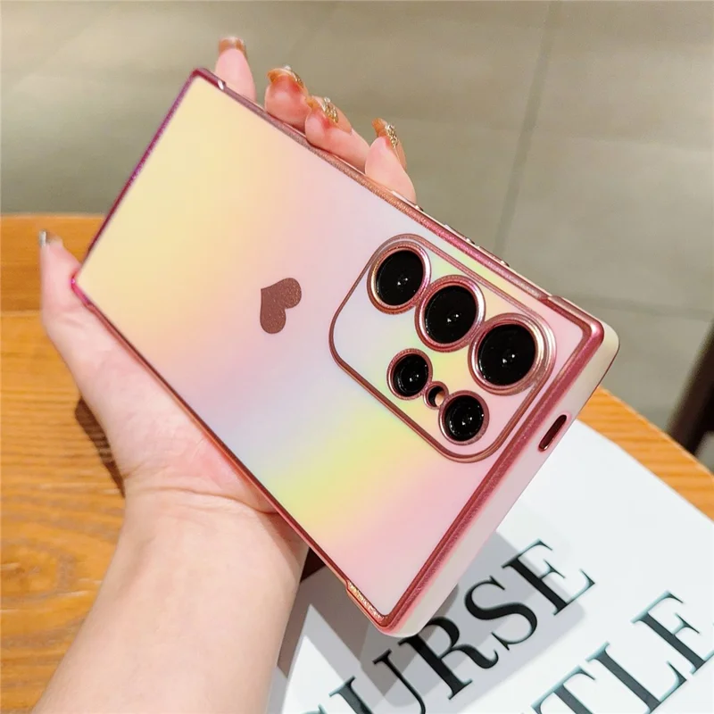 For Samsung Galaxy S24 Ultra Case Dazzling Design Electroplating Heart Pattern TPU Phone Cover - Pink