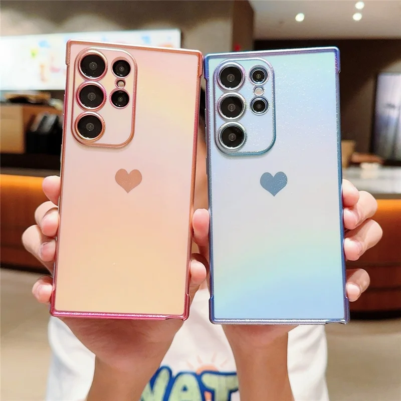 For Samsung Galaxy S24 Ultra Case Dazzling Design Electroplating Heart Pattern TPU Phone Cover - Pink