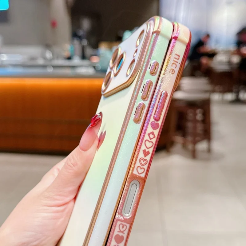 For iPhone 17 Pro Max Case Dazzling Design Electroplating Heart Pattern TPU Phone Cover - Blue