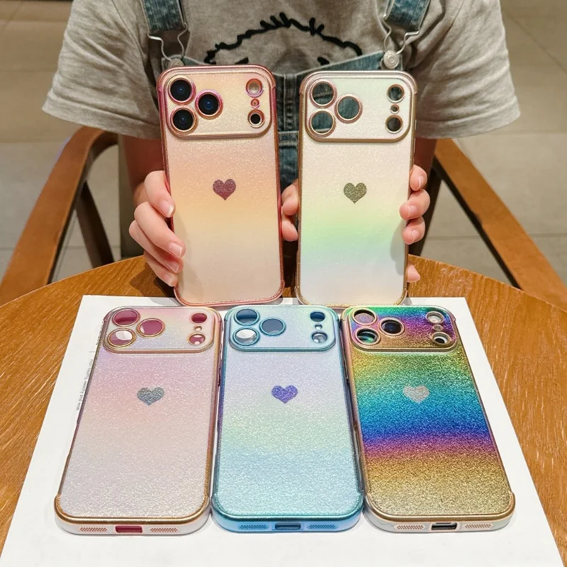For iPhone 17 Pro Max Case Dazzling Design Electroplating Heart Pattern TPU Phone Cover - Blue