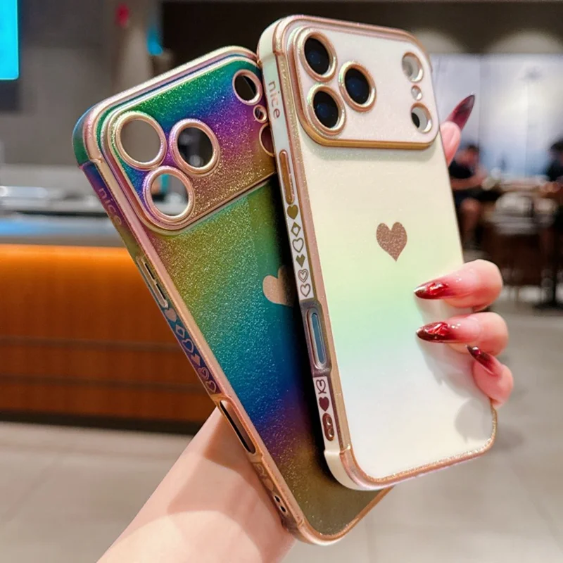 For iPhone 17 Pro Max Case Dazzling Design Electroplating Heart Pattern TPU Phone Cover - Blue