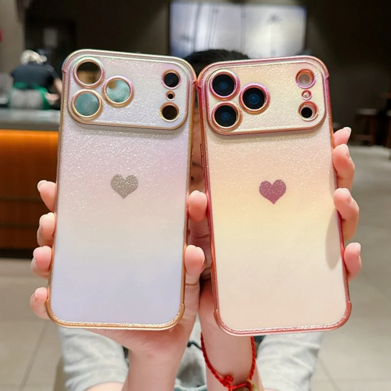 For iPhone 17 Pro Max Case Dazzling Design Electroplating Heart Pattern TPU Phone Cover - Blue
